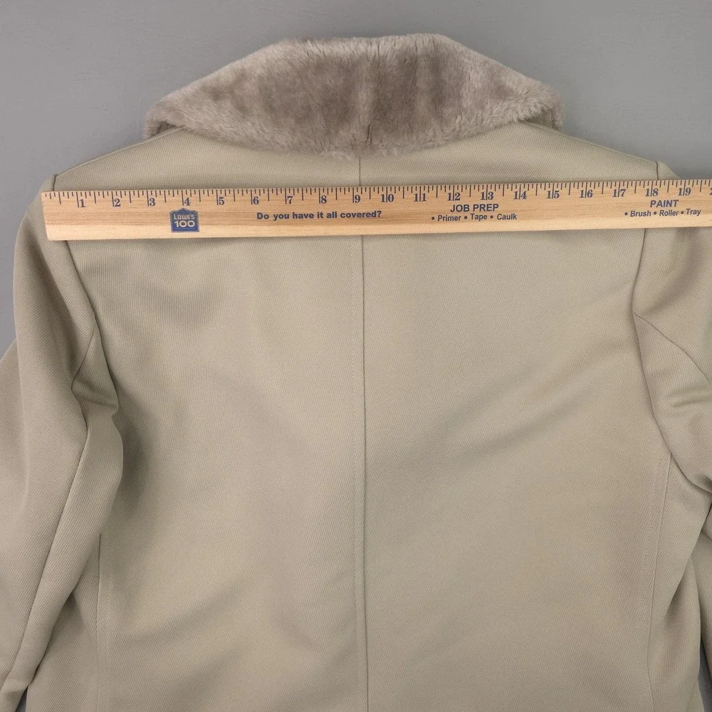 Vintage Fur Collar Coat Mens 40 Beige Faux Fur Lined Dress Overcoat Winter